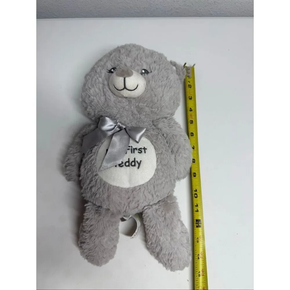 KellyToy My First Teddy Bear Plush Gray Rattle Teddy Bear Lovey 13”